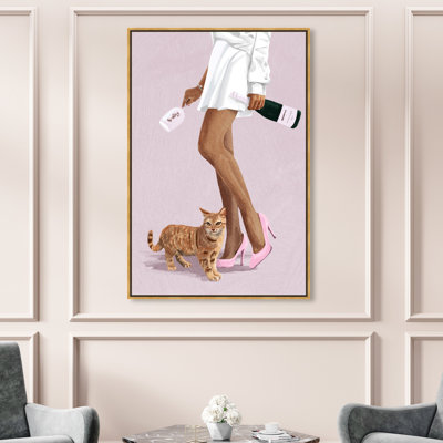 Champagne and Pet by Oliver Gal - Floater Frame Graphic Art on Canvas -  41776_36x54_CANV_PSGLD