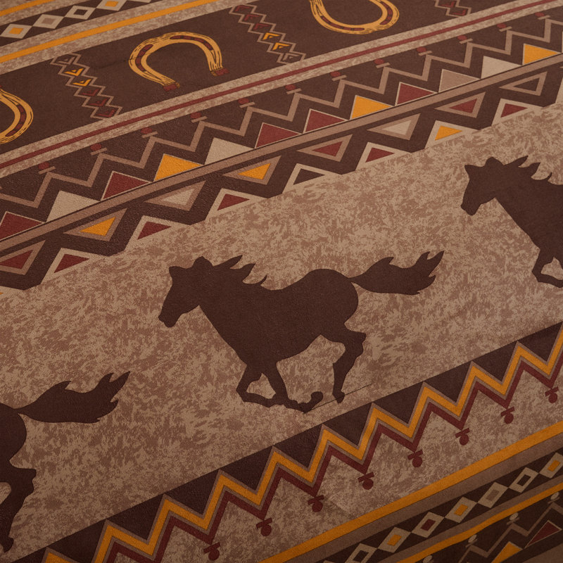 Sedona 7-Piece Southwestern Wild Horses Microsuede Comforter Set, Brown, Extra Wide Queen Comforter + 2 Standard Shams