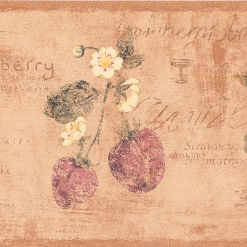 Bordure de papier peint fleurs et fruits L 15 pi x l 7 po Roseta, Brun