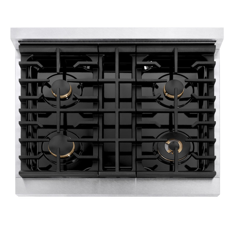 ZLINE 30 in. Autograph Paramount Gas Rangetop in DuraSnow® Steel w/ Black Accents, Satin Stainless Steel/Matte Black
