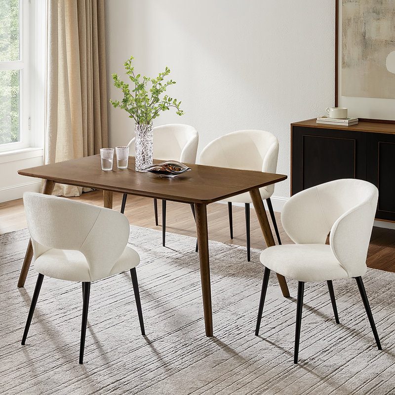Angel Modern Dinning Chair With Metal Legs, Beige, 4