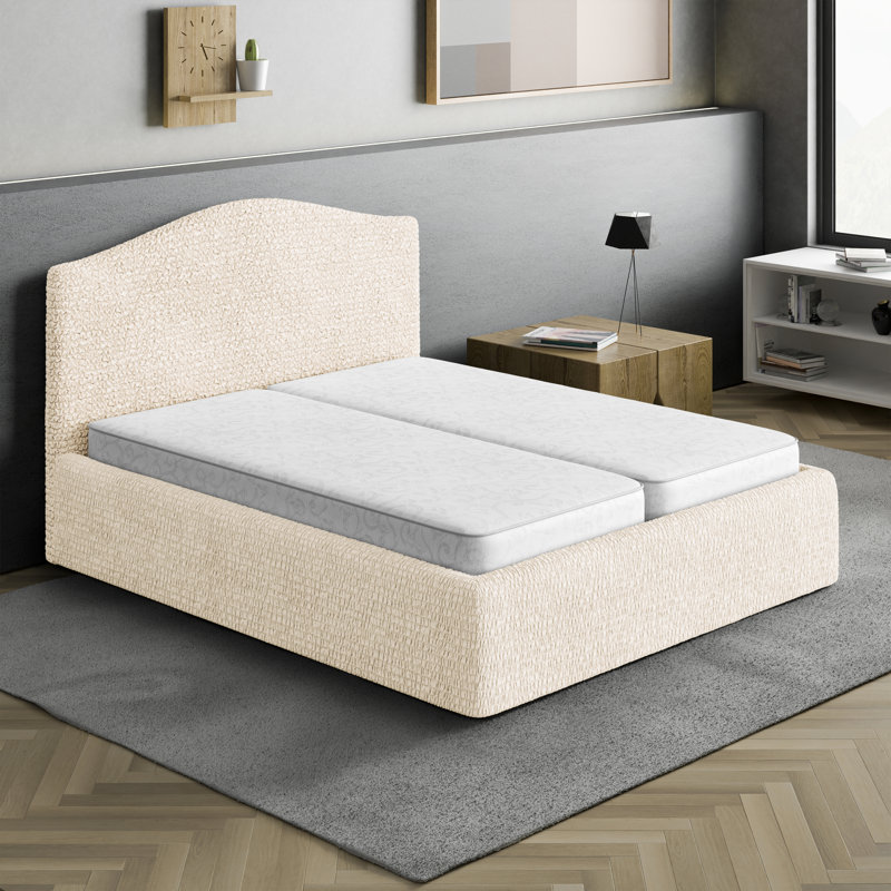 Stretchy Slipcover for Bed Headboard & Frame - Easy to Clean & Durable - Comfort Collection, Queen, Cream