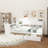 Wooden L-Shape Daybed With Seven Storage Cabinets And Two Storage Drawers, Multi-Functional Bed With Study Desk And Built-In Bookshelf-111514412-111514413