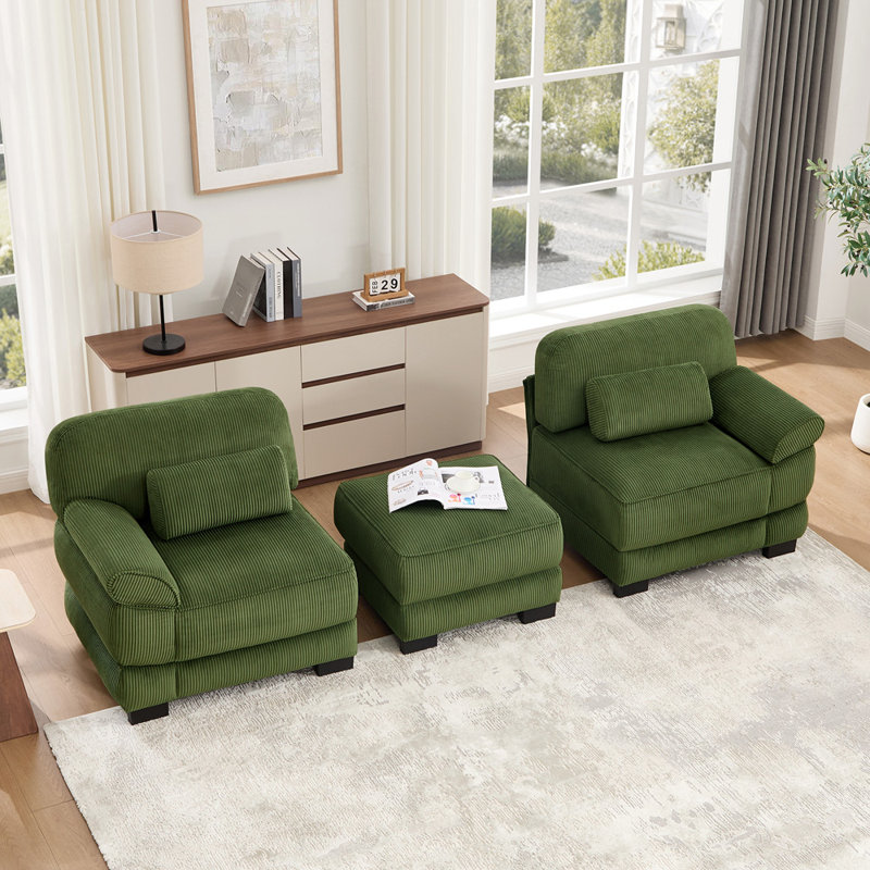 Canapé moderne rembourré de 76,4 po avec deux coussins inclus, Velours côtelé vert