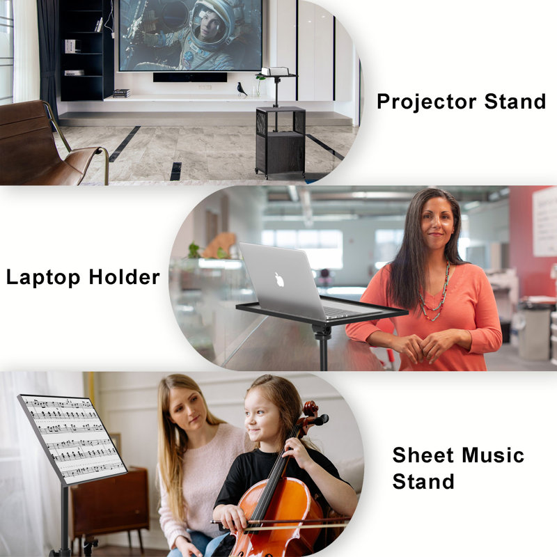 Adjustable Height Black MDF and Steel Projector Cart