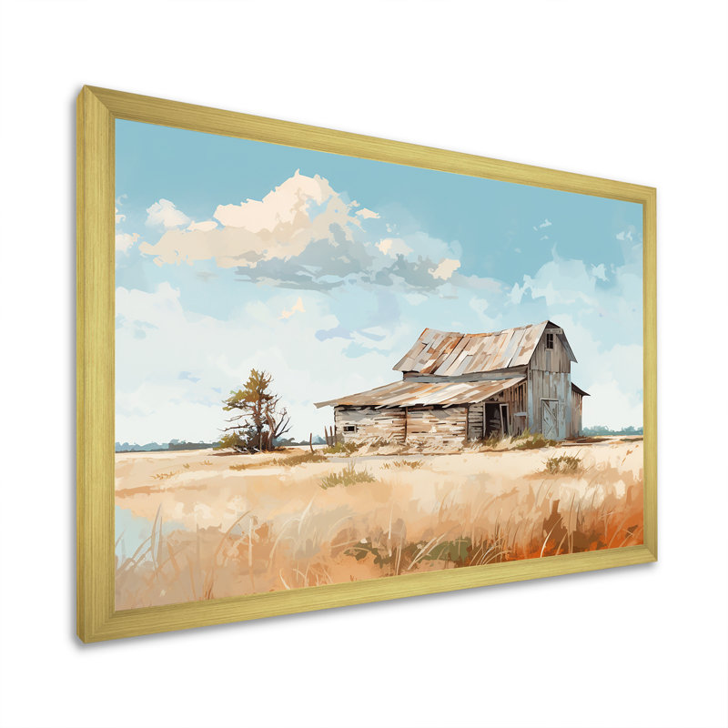 Charme de grange minimalisme sur toile, H 24 po x l 32 po x P 1 po, Encadrement doré