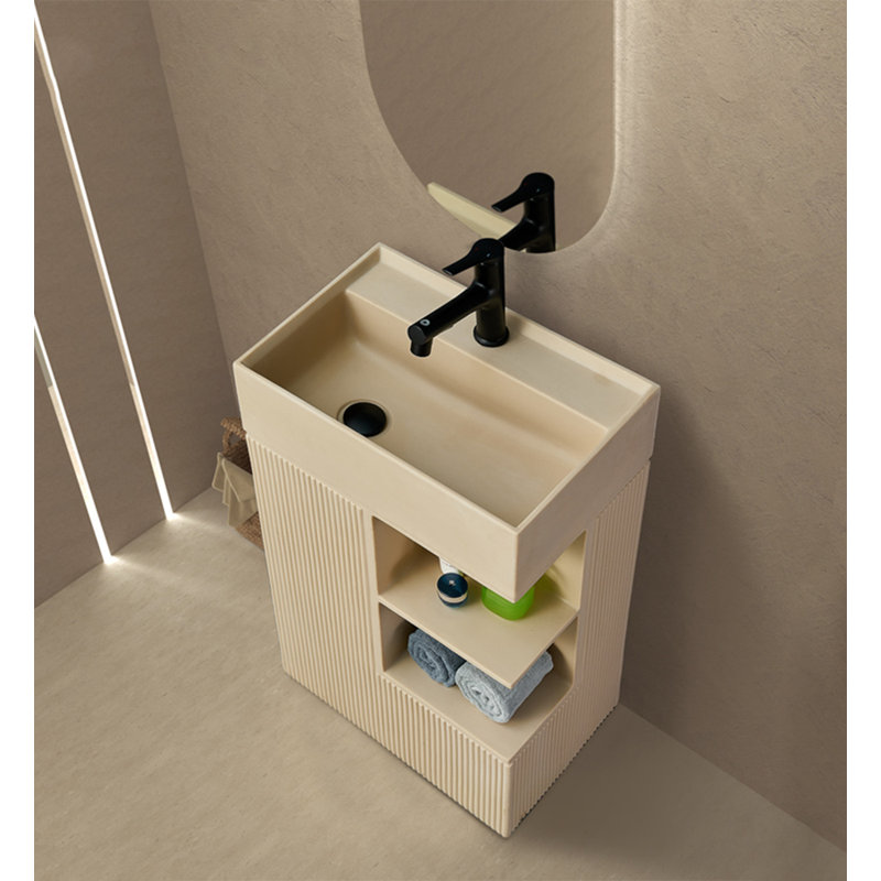 Meuble-lavabo autoportant de style crème avec comptoir en pierre de quartz