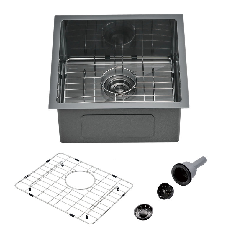 Évier de bar de cuisine encastrable 18 po x 18 po x 17 po en acier inoxydable noir de calibre 16 noir
