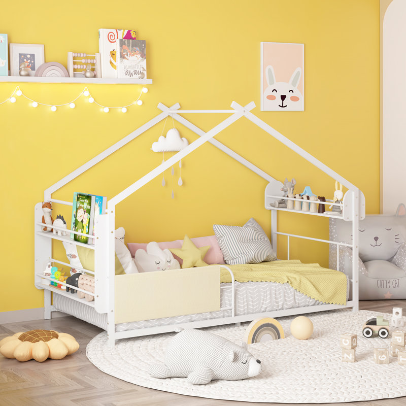 Twin Metal Canopy Bed Platform Storage House Bed