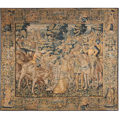 One-of-a-Kind Rectangle 11'4" X 12'10" Before 1900 Area Rug in Brown/Green/Beige