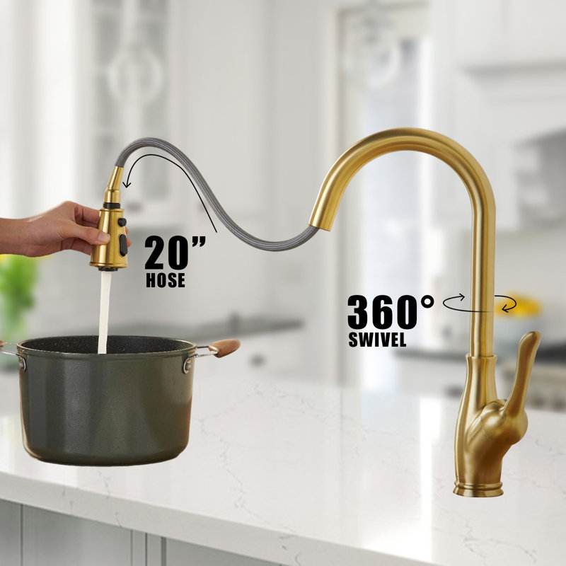 Kitchen Faucet With Pull-Down Sprayer, Kitchen Sink Faucet With Magnetic Butt Spray 3 Function, 1 Hole And 3 Holes