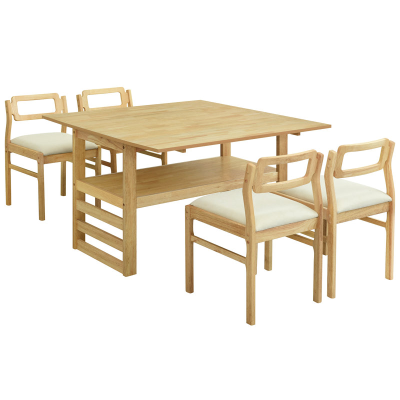 5 tables de salle à manger avec abattants, rangement pratique et chaises rembourrées élégantes pour 4 personnes, plateau de table extensible en bois, chaises attrayantes à tablettes, finition