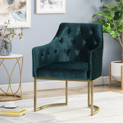 Fauteuil de luxe en velours bleu sarcelle avec structure en fer et matériaux modernes de H 34 po x l 26 po