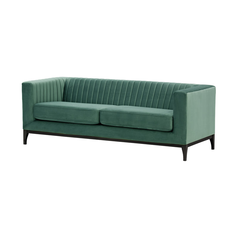 Buker Velvet Square Arms Sofa, Azur blue, Black