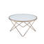 Table basse avec plateau en verre givré et finition champagne.