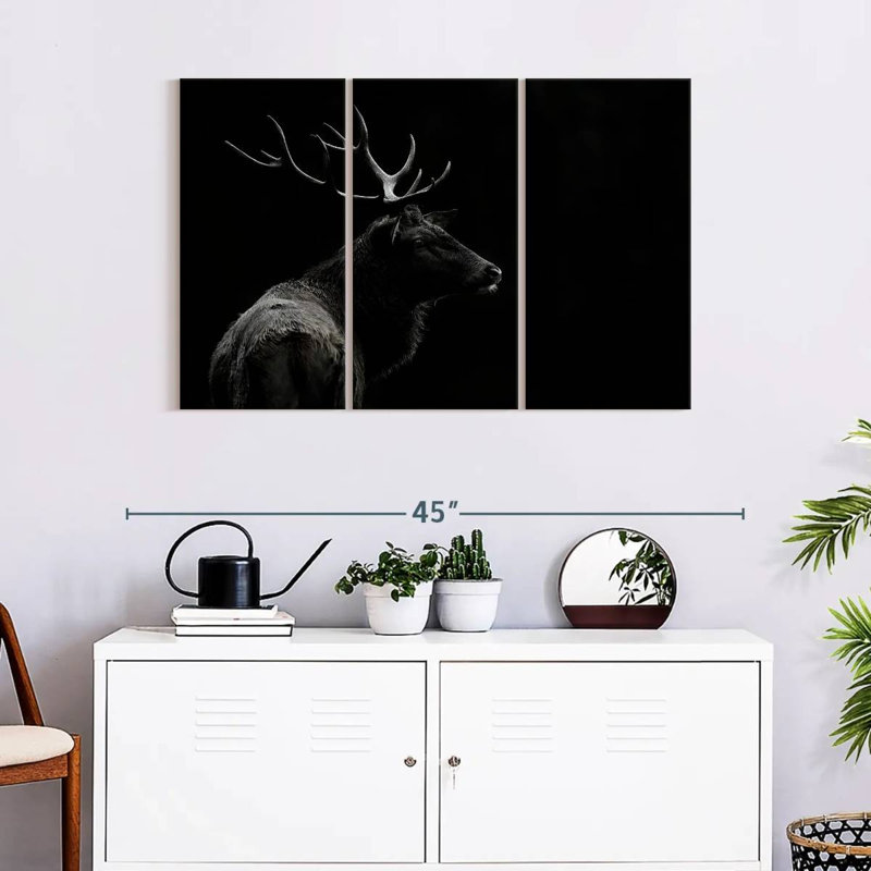 Ensemble de 3 pièces d'éléphant sur toile monochrome, H 24 po x l 38 po x P 1,25 po