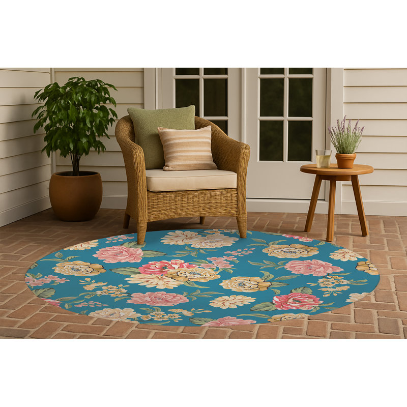 Tapis extérieur Catherine, Bleu, Rond 5 pi