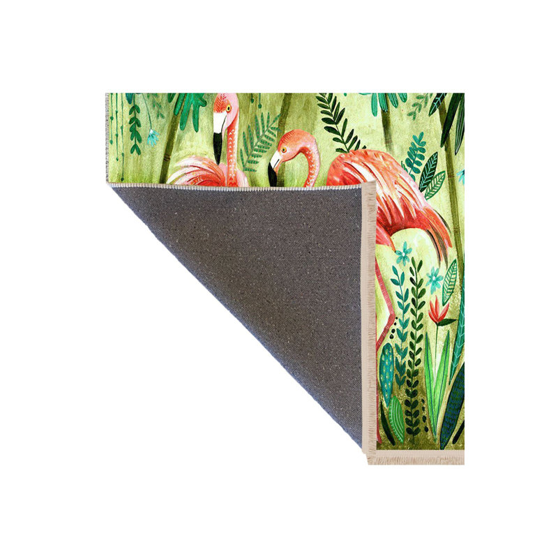 Tapis décoratif moderne à motif tropical de flamants roses et de plantes de la collection Barcelona
