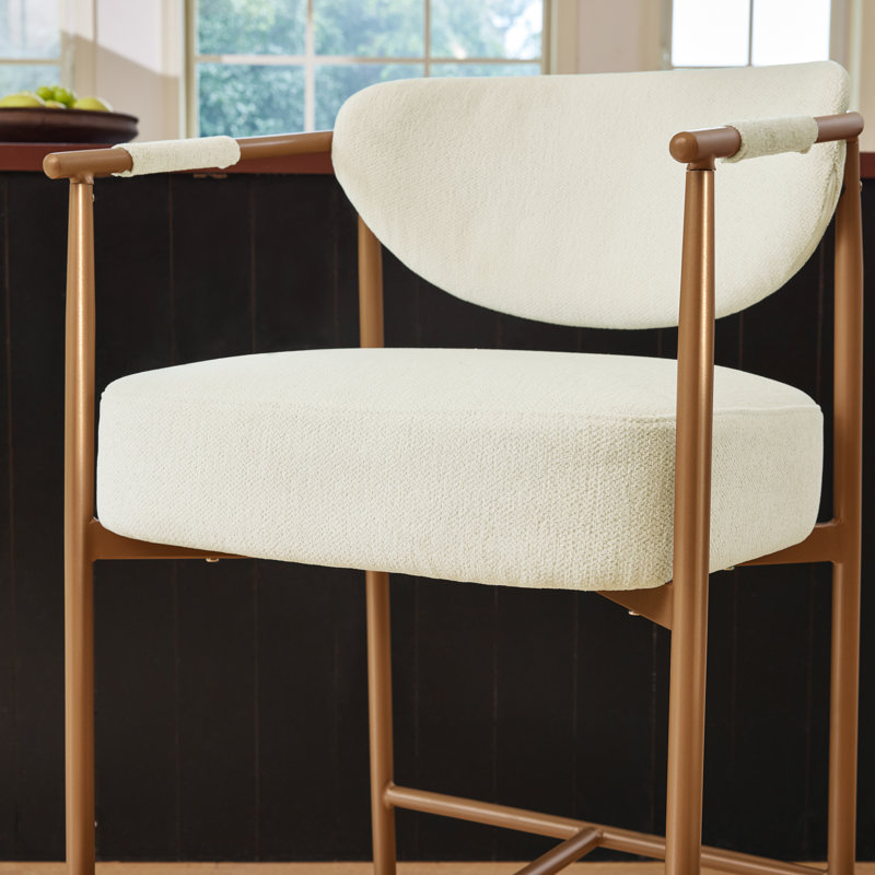 Upholstered Counter Stool with Metal Frame, Ivory