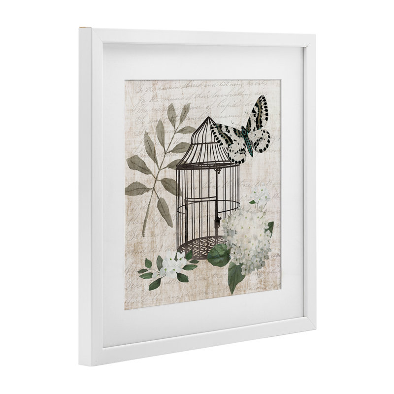 «Vintage Menagerie Butterfly Florals», reproduction encadrée sous verre, design par Nan, H 13 po x l 13 po