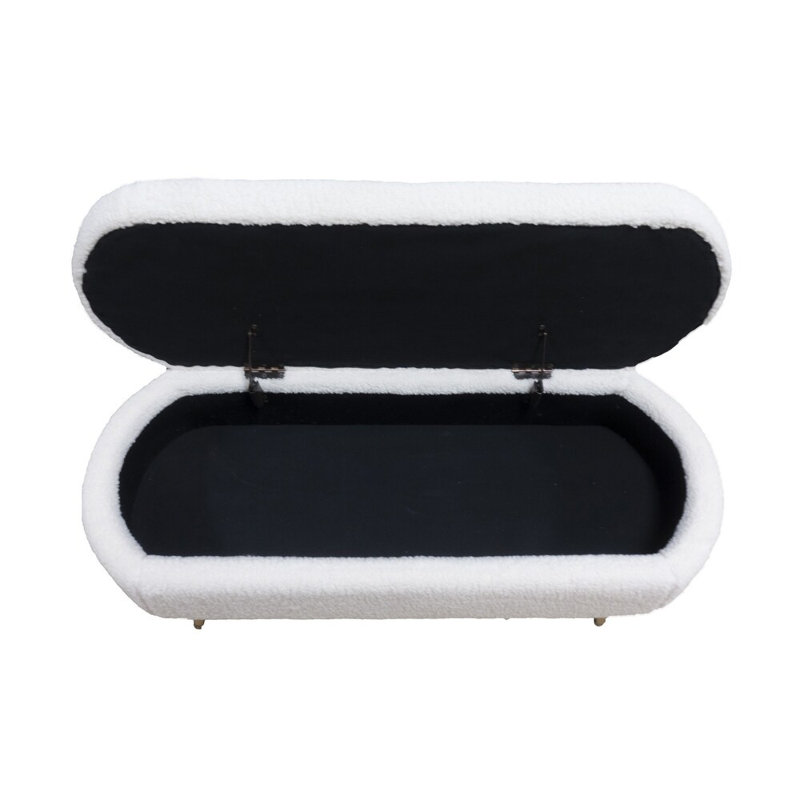 Maren Fully Padded Boucle Storage Bench Wood Stiletto Legs