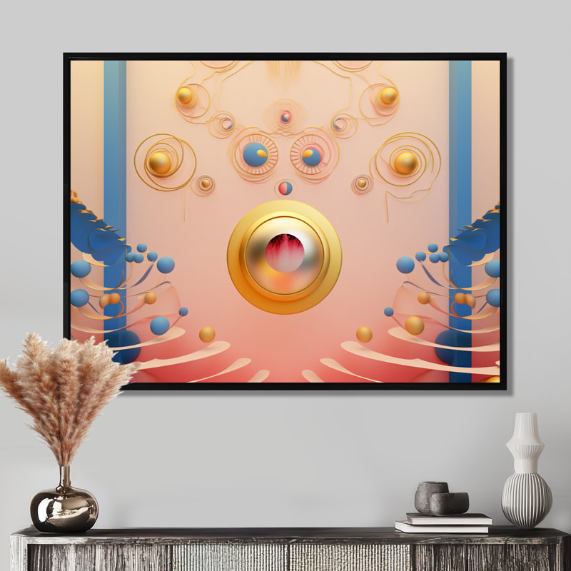 «Pink Cloud Golden Circle Universe», reproduction d'art géométrique murale, H 12 po x l 20 po x P 1 po
