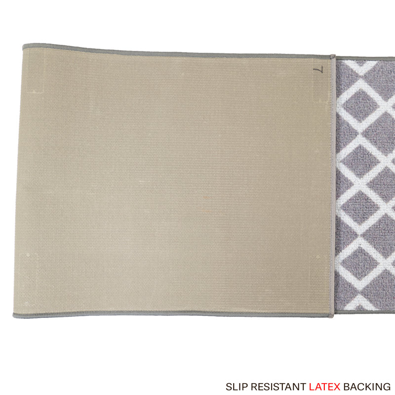 Custom Size Runner Rug Berber Style Trellis Gray Low Pile Slip Resistant Runner Rugs by Feet, Runner 2'2" x 24'
