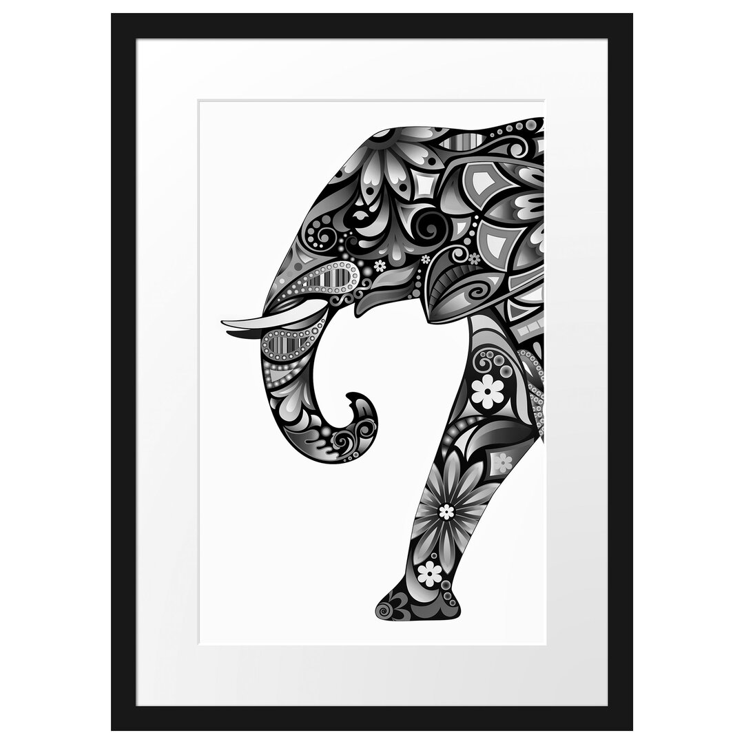 Gerahmtes Poster Elefant mit Ornamenten