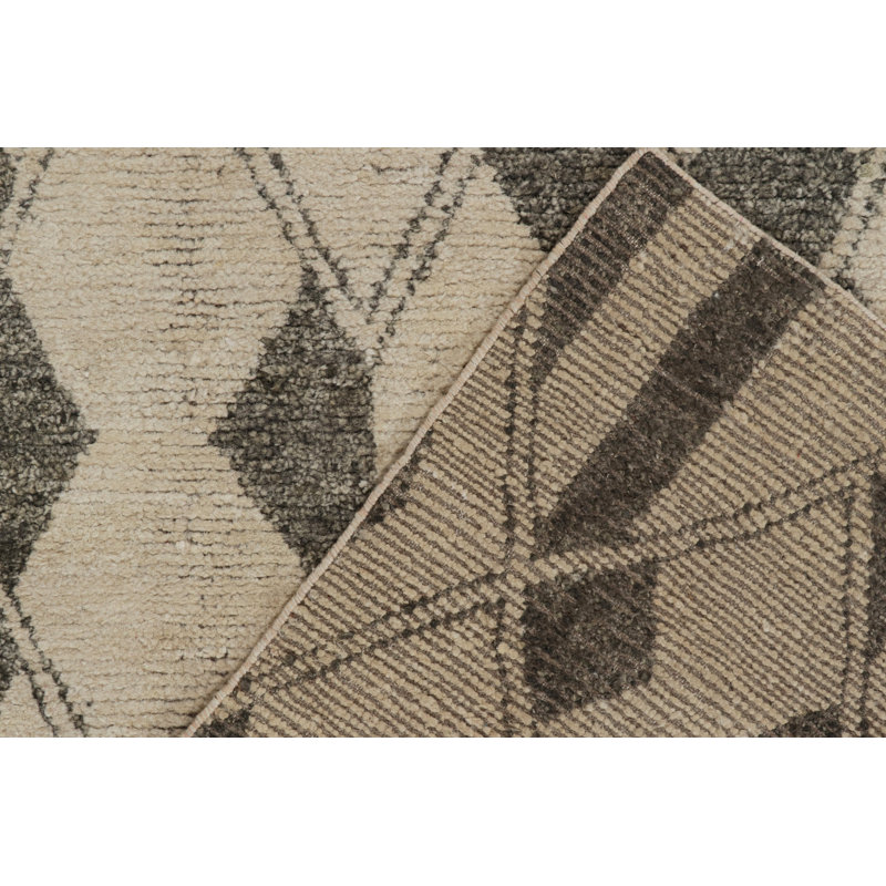 Moroccan Hand Knotted Geometric Area Rug in Gray, Black, Ivory, Rectangle 10' x 14'
