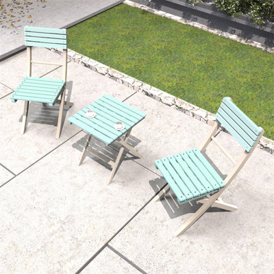 Ensemble bistro 3 pièces en bois d'acacia - chaises pliantes et table carrée pour l'extérieur