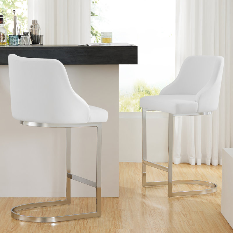 Danual Upholstered Counter Stool with Metal Frame, White