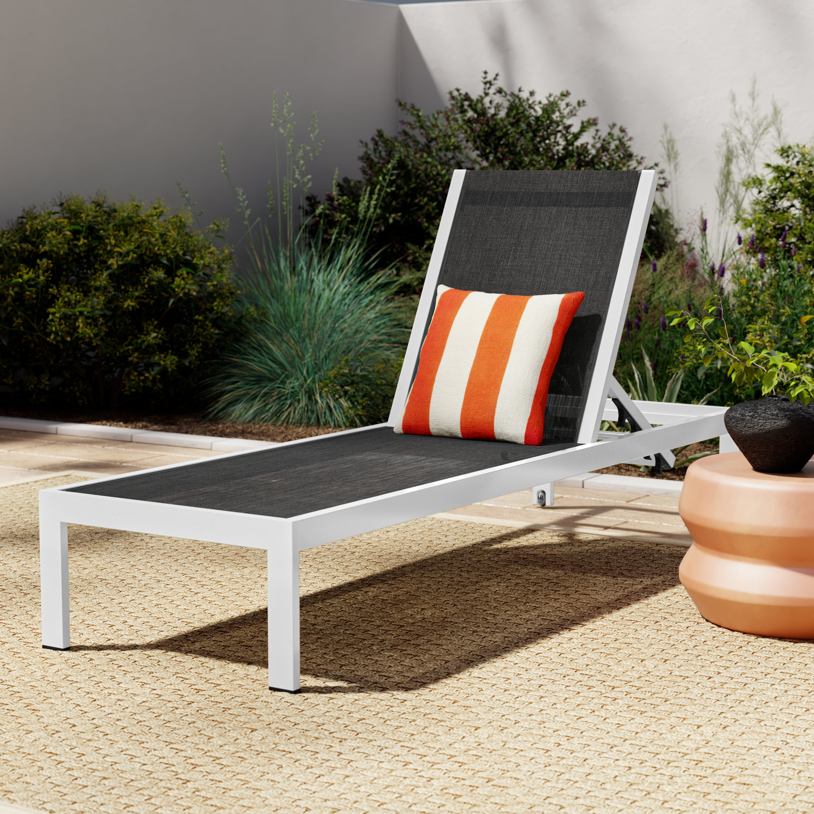 Aynura 25" Patio Chaise Lounge, White/Black