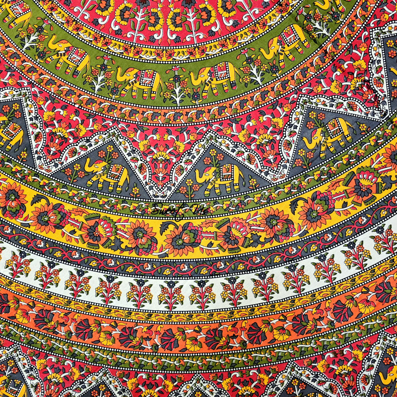 Mnatsagan Floral 100% Cotton Tablecloth Round, Red, 72" Round