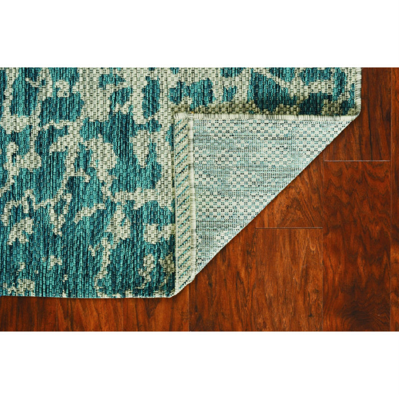 Tapis bleu sarcelle géométrique touffeté, Carré 8 pi