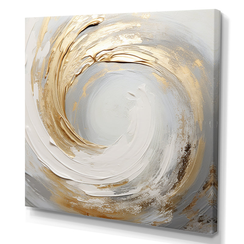 Vortex doux doré et blanc III - spirales abstraites, impressions sur toile, H 30 po x l 30 po x P 1 po, Toile tendue