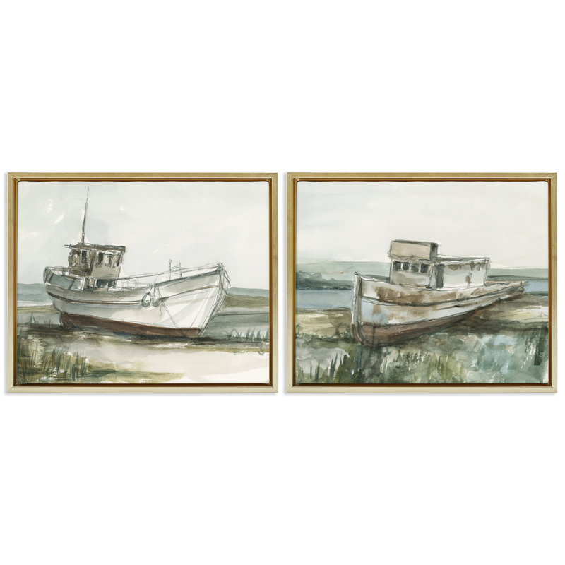 Ensemble de 2 cadres flottants pour bateaux de pêche abandonnés, design par Ethan Harper, Cadre flottant métallique doré