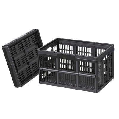 Bacs de rangement en plastique pliables, 45 L, caisses de rangement pliables empilables avec poignées, capacité de 33 lb par bac, contenants robustes pliables, paniers peu encombrants, pour organiser la maison