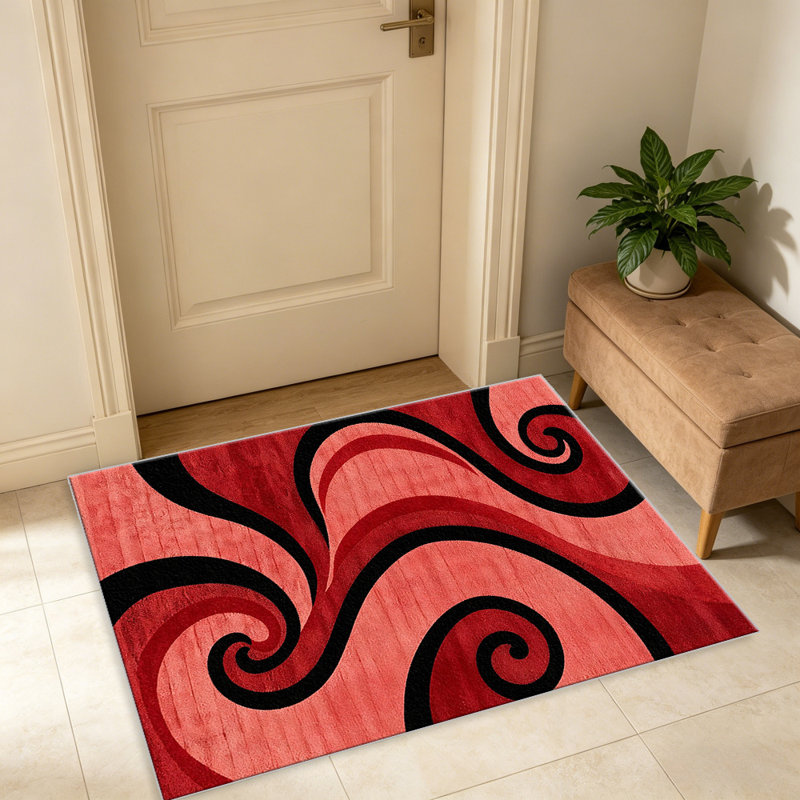 Red Swirl carpet-easy to clean, machine-washable, soft and comfortable; suitable for door mats, kitchens, living rooms, bedrooms, corridors, and laundry areas. Easy to clean, durable carpet for home decoration.