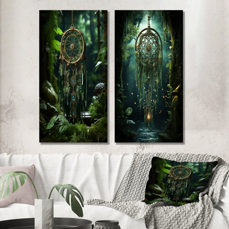 Nate - ensemble de 2 reproductions d'art mural en métal Dream Catcher, H 28 po x l 24 po