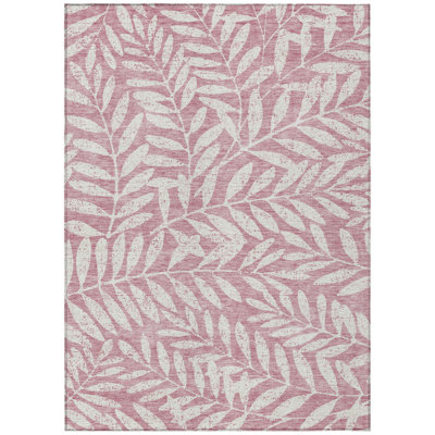 8' X 10' Blush And Ivory Floral Washable Indoor Outdoor Area Rug