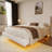 White  Boucle Floating Bed With Light