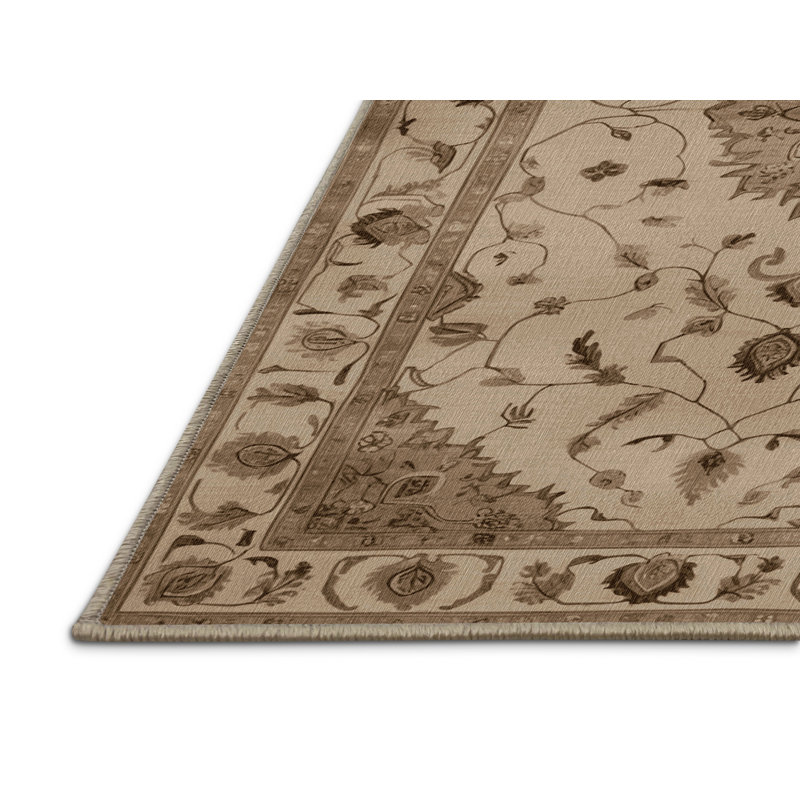Tapis brun Tabriz lavable à la machine, Rectangulaire 7 pi x 10 pi