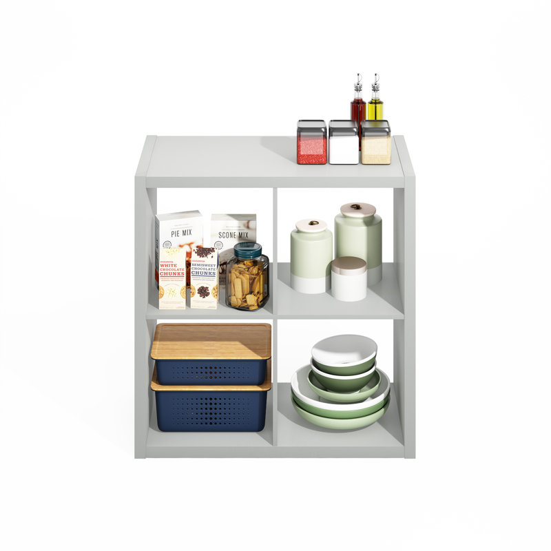 Rangement de cuisine à 4 cubes Minni, étagère de boulanger, buffet Buffet, chêne foncé, Gris clair