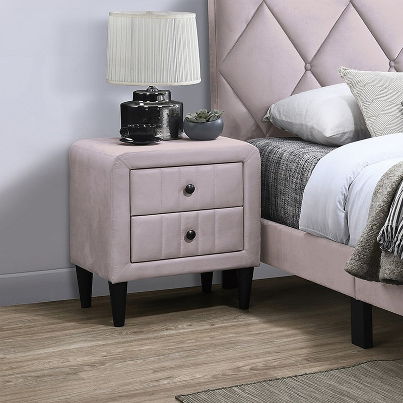 Velours magnifique table de chevet 1pc table de chevet 2X tiroirs mobilier de chambre design élégant, Rose clair