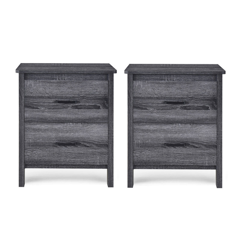 Table de chevet 2 tiroirs Akshata, Chêne gris Sonoma, Ensemble de 2