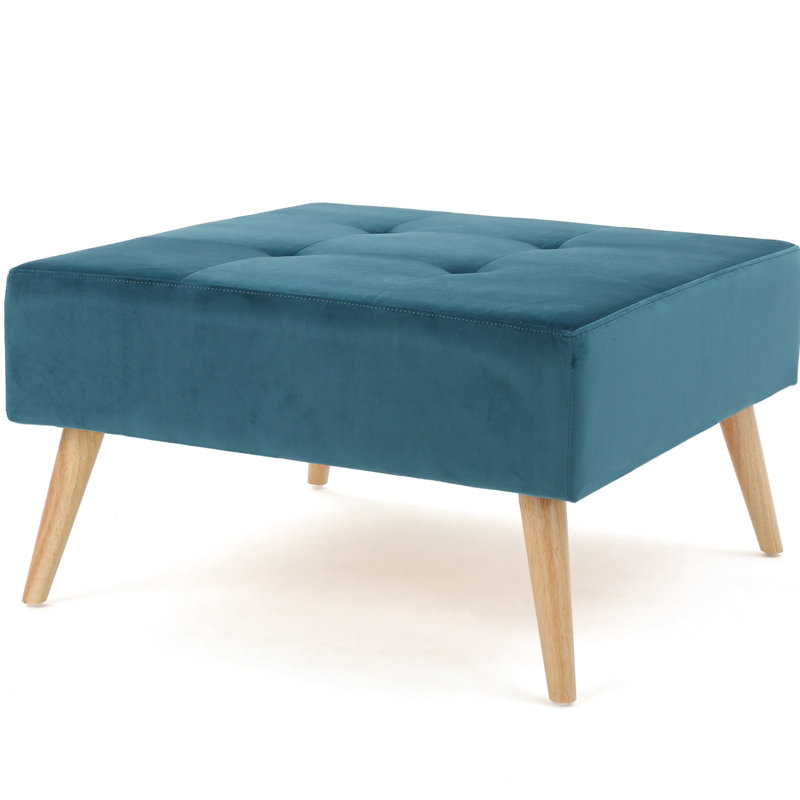 Avec un look moderne Mid-Century, velours bleu sarcelle, pieds en bouleau massif, texture, esthétique et plateau en velours 30,5 x 30,5 x 17 po