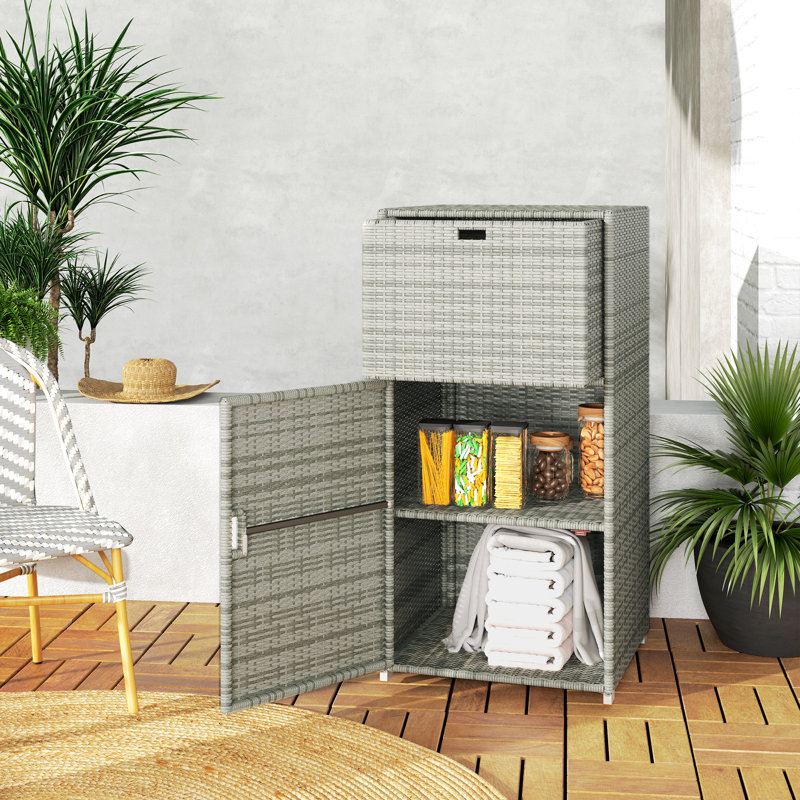 Porte-serviettes d'extérieur Outsunny et meuble de rangement pour piscine/spa, en rotin PE avec tiroir et panier, pour intérieur, piscine et spa, 61 x 61 x 119 cm, gris