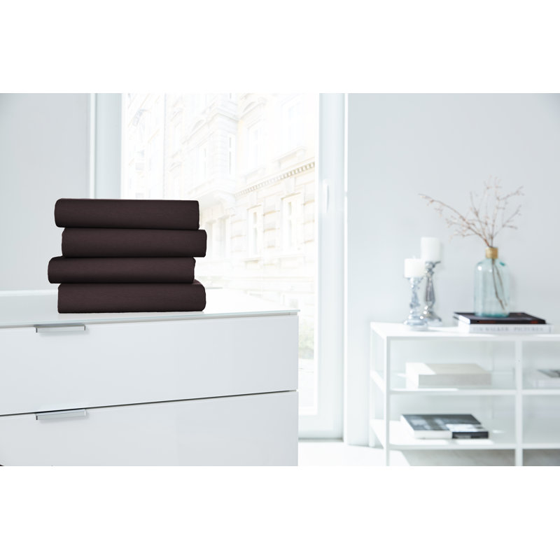 Cotton Blend Jersey Knit Fitted Sheet, 90-100 x 190-220 cm, Dark Brown