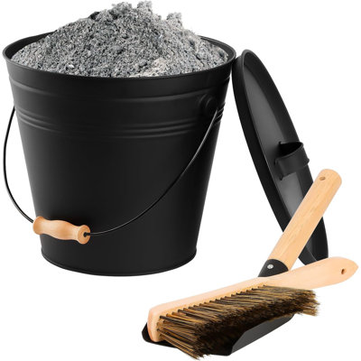 3.5 Gallon Galvanized Iron Ash Bucket (Black) – Lid, Shovel