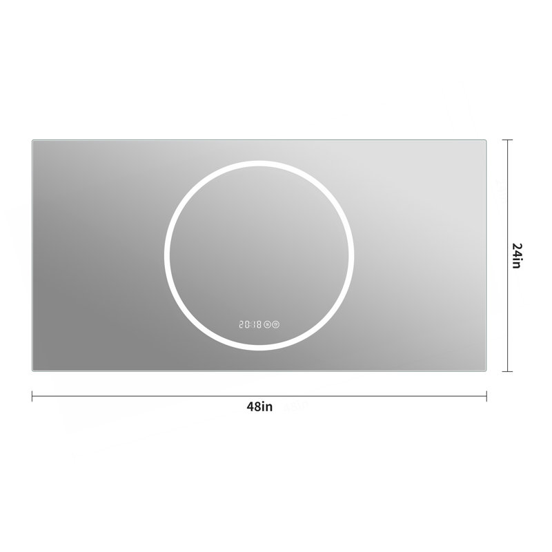 Miroir de salle de bain 48 * 24 pouces avec lumières à DEL, miroirs de salle de bain anti-buée pour montage mural, 3 couleurs et 6 niveaux d'intensité variable, horizontal